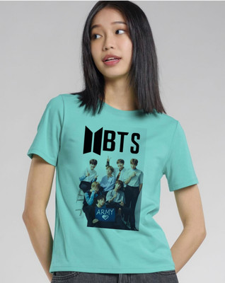 KRISHNA Printed, Typography Women Round Neck Light Green T-Shirt