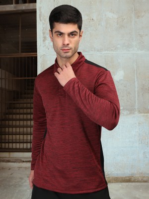 CHKOKKO Solid Men Round Neck Red T-Shirt