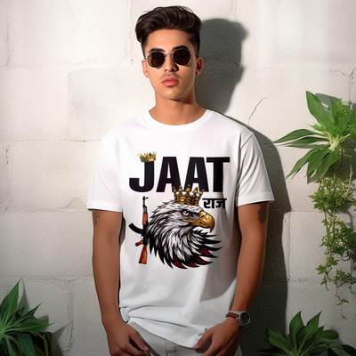 StreetWear Fashion Printed Men Round Neck White T-Shirt