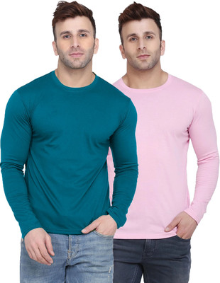 Kroptee Solid Men Round Neck Blue, Pink T-Shirt