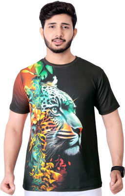 HouseOfCommon Animal Print Men Round Neck Brown T-Shirt