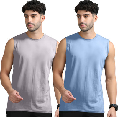 JB Jangoboy Solid Men Round Neck Grey, Blue T-Shirt