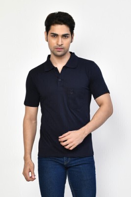 RAPL BHARAT Solid Men Polo Neck Dark Blue T-Shirt