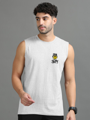 Triptee Printed Men Round Neck Grey T-Shirt