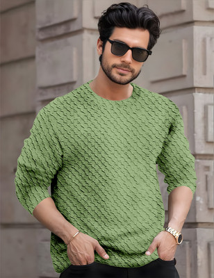 Force Solid Men Round Neck Green T-Shirt