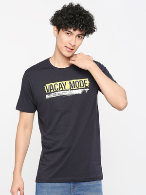 Spykar Printed Men Round Neck Blue T-Shirt