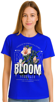 DGC Printed Women Round Neck Blue T-Shirt