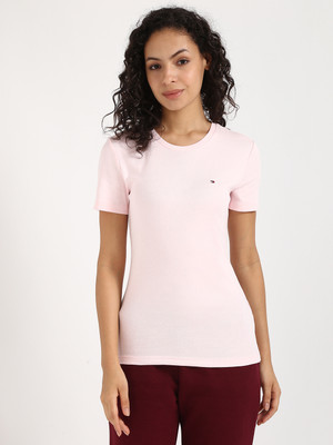 TOMMY HILFIGER Solid Women Crew Neck Pink T-Shirt