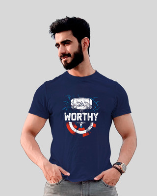 JP Creation Printed, Typography Men Round Neck Navy Blue T-Shirt