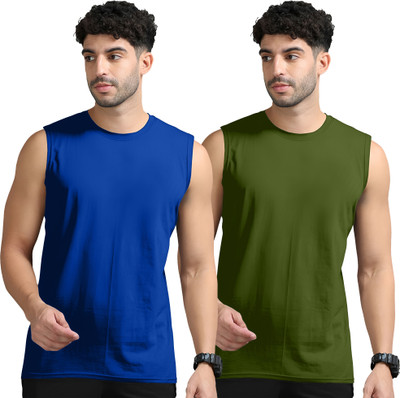 Moordale Solid Men Round Neck Dark Blue, Dark Green T-Shirt