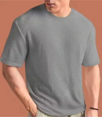 At Last Fashion Self Design Men Round Neck Grey T-Shirt