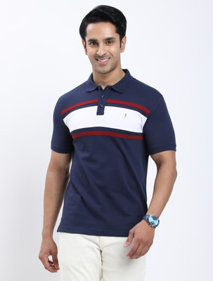 INDIAN TERRAIN Colorblock Men Polo Neck Blue T-Shirt