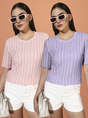 SOMVATI Self Design Women Round Neck Yellow T-Shirt