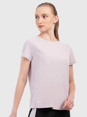 Chicaria Solid Women Round Neck Purple T-Shirt