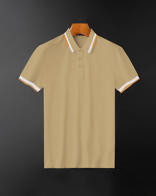 HEADLINE CREATION Solid Men Polo Neck Reversible Beige T-Shirt