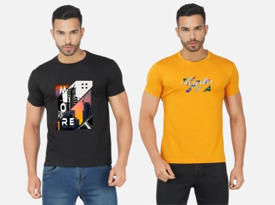 GLOBAL NOMAD Printed Men Round Neck Black, Yellow T-Shirt