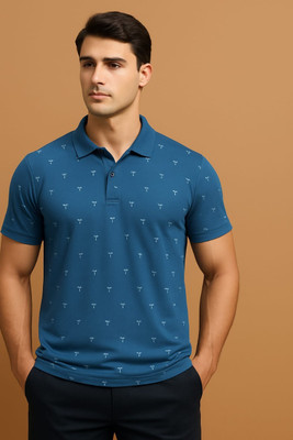 BLISS BOYS Printed Men Polo Neck Blue T-Shirt