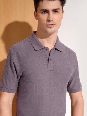 HIGHLANDER Solid Men Polo Neck Purple T-Shirt