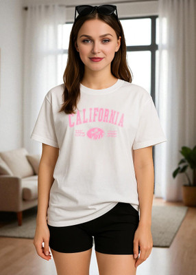 Elvia Printed Women Round Neck White T-Shirt