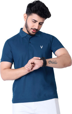 KASHIRA Solid Men Polo Neck Dark Blue T-Shirt