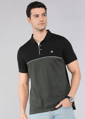 WROGN Colorblock Men Polo Neck Black T-Shirt