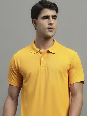 Simple Solution Self Design Men Polo Neck Yellow T-Shirt