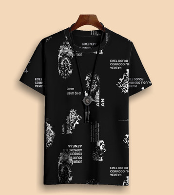 TIGERSNAKE Printed Men Round Neck Black T-Shirt