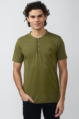 PETER ENGLAND Solid Men Crew Neck Green T-Shirt