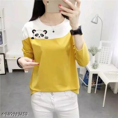 HKS Fashion Graphic Print Women Round Neck Yellow T-Shirt