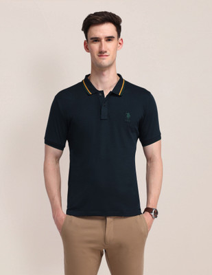 U.S. POLO ASSN. Solid Men Polo Neck Blue T-Shirt