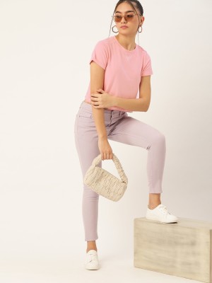 Dressberry Solid Women Round Neck Pink T-Shirt