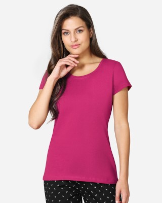 V Star Solid Women Round Neck Pink T-Shirt