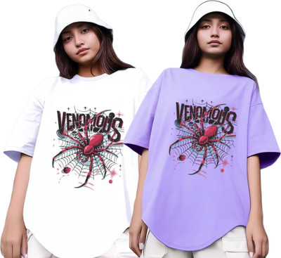 R S Fashion Printed Women Round Neck White, Purple T-Shirt