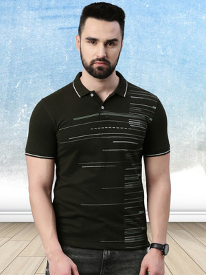 METRONAUT Printed Men Polo Neck Dark Green T-Shirt