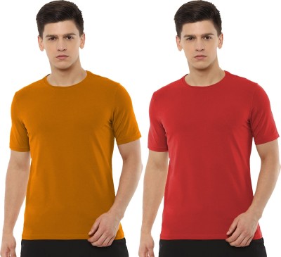 Organic Chics Solid Men Round Neck Yellow, Red T-Shirt