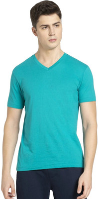 JOCKEY Solid Men V Neck Light Green T-Shirt
