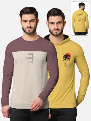 Bullmer Printed Men Hooded Neck Multicolor T-Shirt