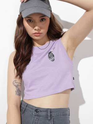 Roadster Solid Women Round Neck Purple T-Shirt