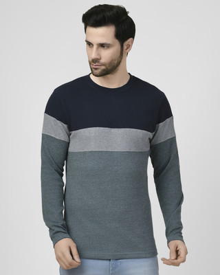 SMASH SMART WEAR Colorblock Men Round Neck Light Blue T-Shirt