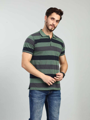 BE POSITIVE Colorblock Men Polo Neck Dark Green T-Shirt