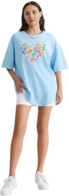 V-Mens Printed Women Round Neck Dark Blue T-Shirt