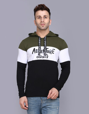 SLOWLORIS Printed Men Hooded Neck Dark Green T-Shirt