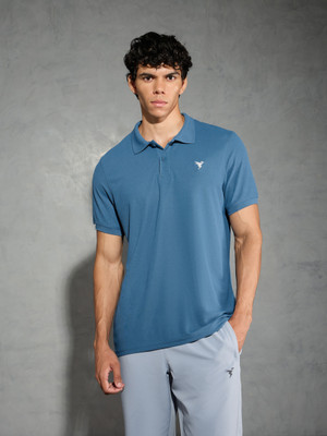TECHNOSPORT Self Design Men Polo Neck Blue T-Shirt
