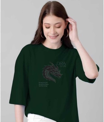 NVYARI Printed, Typography Women Round Neck Dark Green T-Shirt