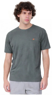 JACZO Solid Men Round Neck Blue T-Shirt
