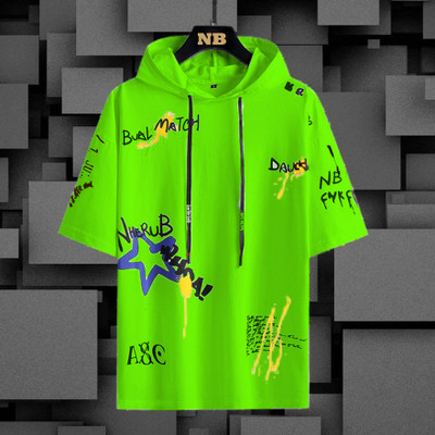 NB NICKY BOY Printed Men Hooded Neck Light Green T-Shirt