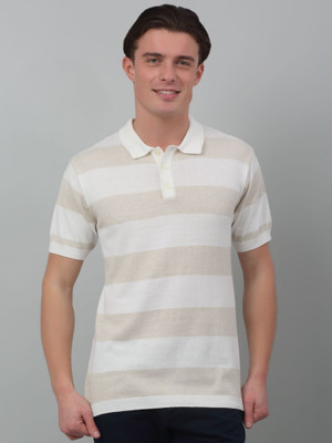 CANTABIL Striped Men Polo Neck White T-Shirt