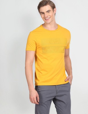U.S. Polo Assn. Denim Co. Printed, Typography Men Round Neck Yellow T-Shirt