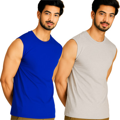 Adorbs Printed Men Round Neck Dark Blue, Grey T-Shirt