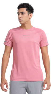 MANAAC Solid Men Round Neck Pink T-Shirt